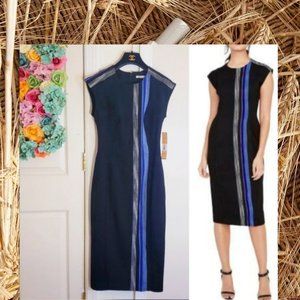 NWT Rachel Roy Navy Fitted Slim Midi Dress 6 SMALL